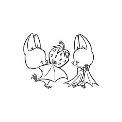 Impronte d’Autore Unmounted Rubber Stamp Bat-fragol - Fledermäuse mit Erdbeere